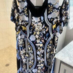 JM Collection Black and Blue Floral Midi Dress